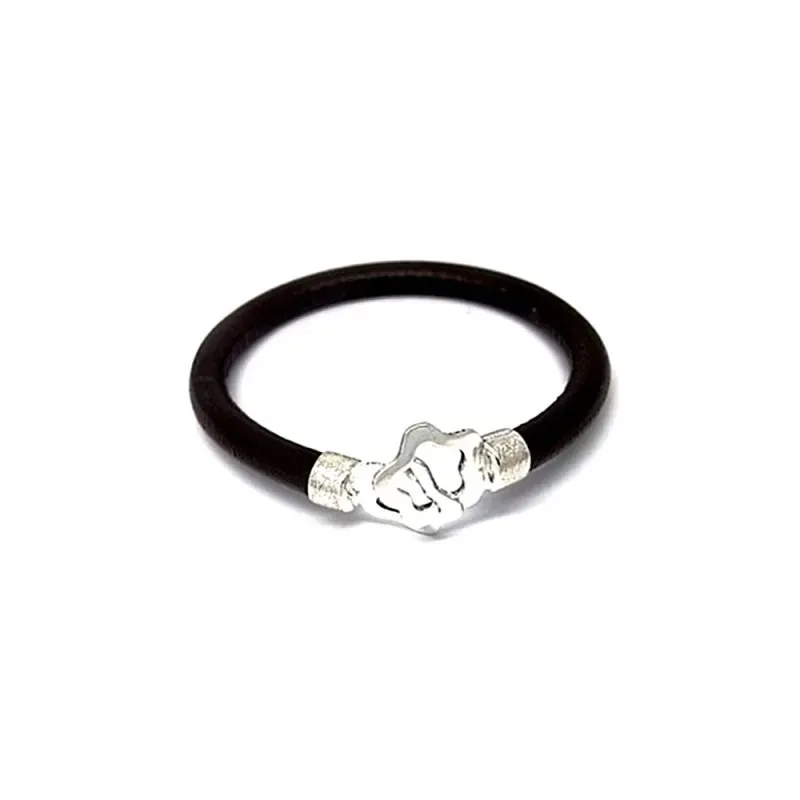Pulsera plata ley 925m motivo estrella cuero [AA9897]