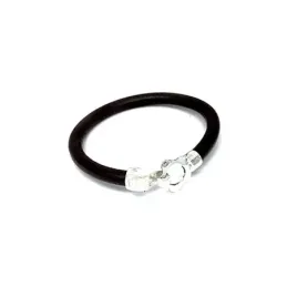 Pulsera plata ley 925m motivo flor cuero [AA9899]