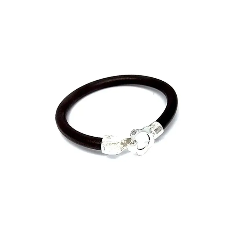 Pulsera plata ley 925m motivo flor cuero [AA9899]