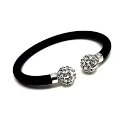 Pulsera plata ley 925m abierta caucho piedras imitación  [AA9903]
