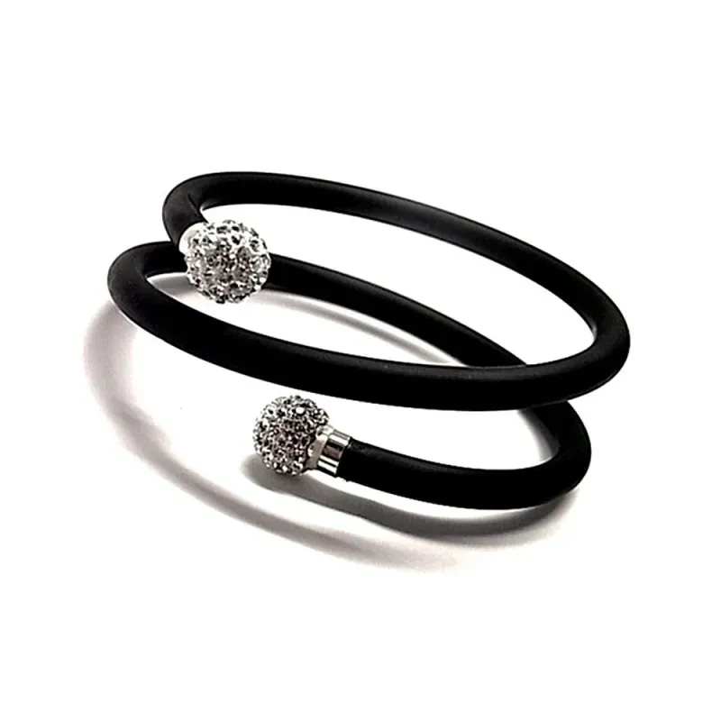 Pulsera plata ley 925m abierta caucho piedras imitación [AA9904]