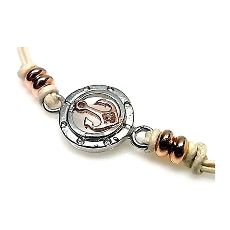 Pulsera plata ley 925m hilo color crudo motivo ancla [AA9941]