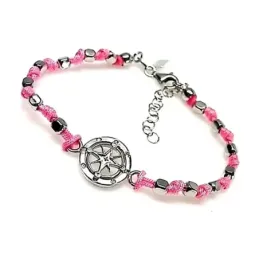 Pulsera plata ley 925m motivo brújula nudos color rosa [AA9944]