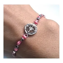 Pulsera plata ley 925m motivo brújula nudos color rosa [AA9944]