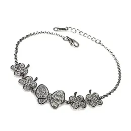Pulsera plata ley 925m lisa rodiada mariposas circonitas [AA9991]