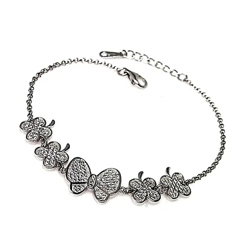 Pulsera plata ley 925m lisa rodiada mariposas circonitas [AA9991]