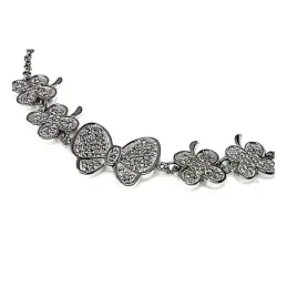 Pulsera plata ley 925m lisa rodiada mariposas circonitas [AA9991]