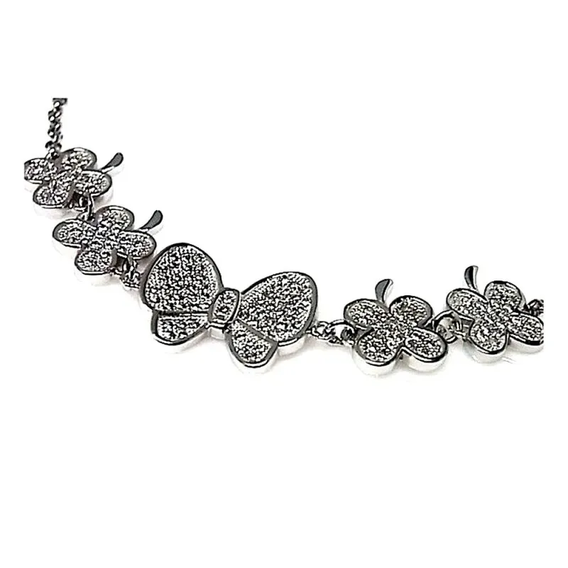 Pulsera plata ley 925m lisa rodiada mariposas circonitas [AA9991]