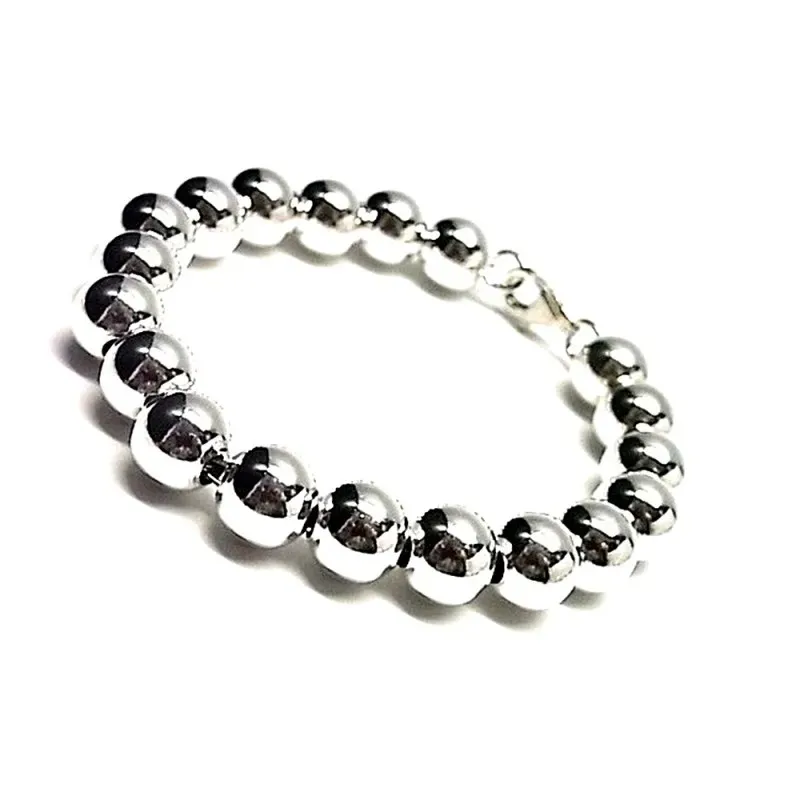 Pulsera plata ley 925m bolas continua 10mm. [AB0016]