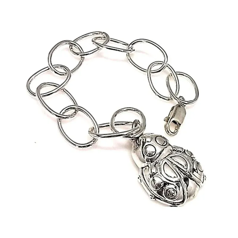 Pulsera plata ley 925m eslabones mariquita electroforming [AB0032]