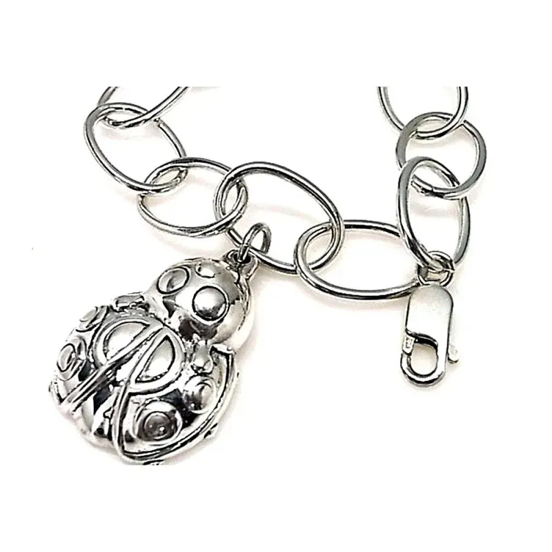 Pulsera plata ley 925m eslabones mariquita electroforming [AB0032]