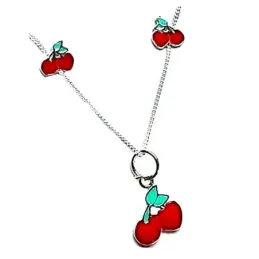 Juego plata ley 925m pendientes colgante cerezas esmaltadas [AB0583]