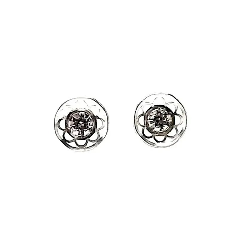 Pendientes plata ley 925m liso flor calada circonita 6mm.  [AB0619]