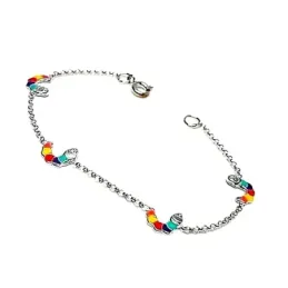 Pulsera plata ley 925m gusanito esmaltado multicolor  rolo [AB0650]