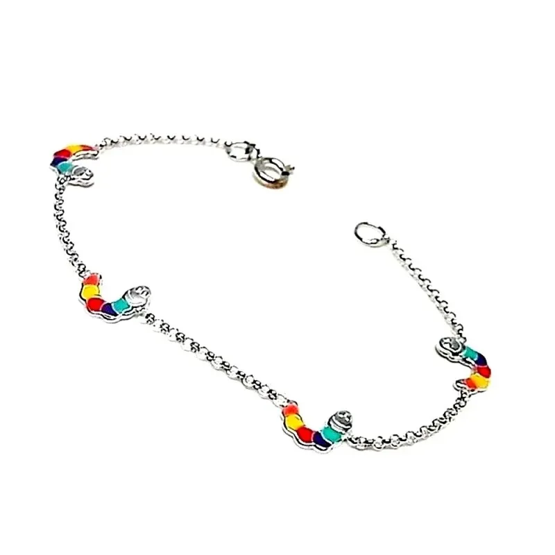 Pulsera plata ley 925m gusanito esmaltado multicolor  rolo [AB0650]