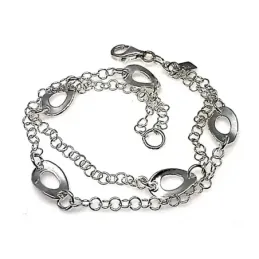 Pulsera plata ley 925m lisa doble cadena [AB0118]