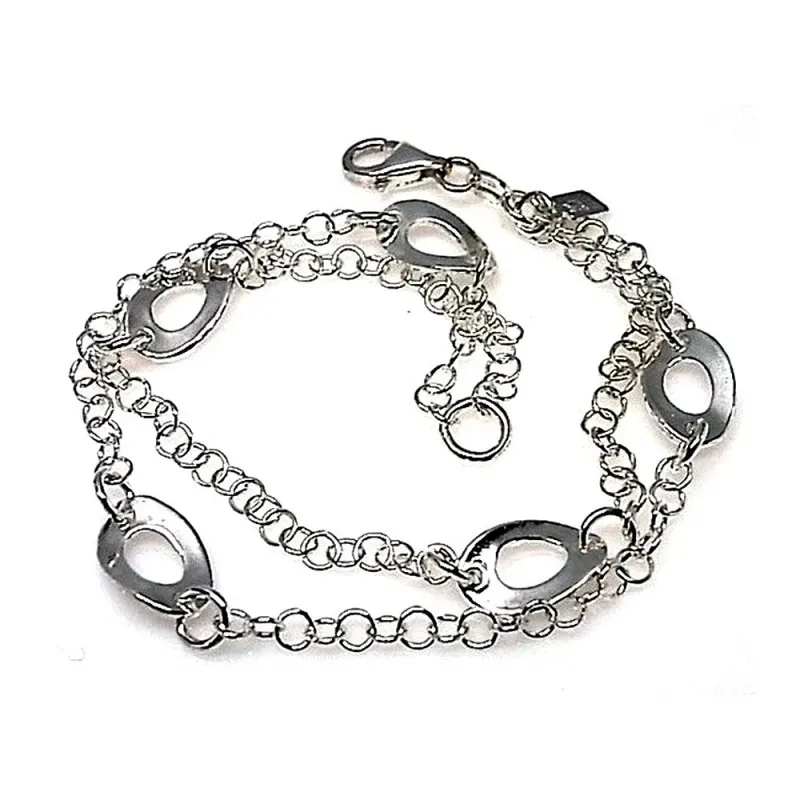 Pulsera plata ley 925m lisa doble cadena [AB0118]