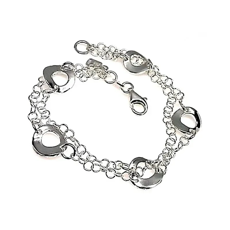 Pulsera plata ley 925m lisa doble cadena [AB0120]