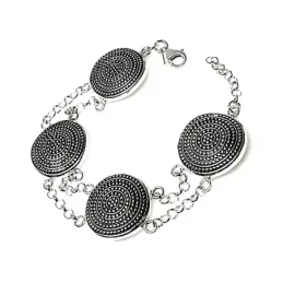 Pulsera plata ley 925m lisa oxidada doble cadena rolo [AB0127]