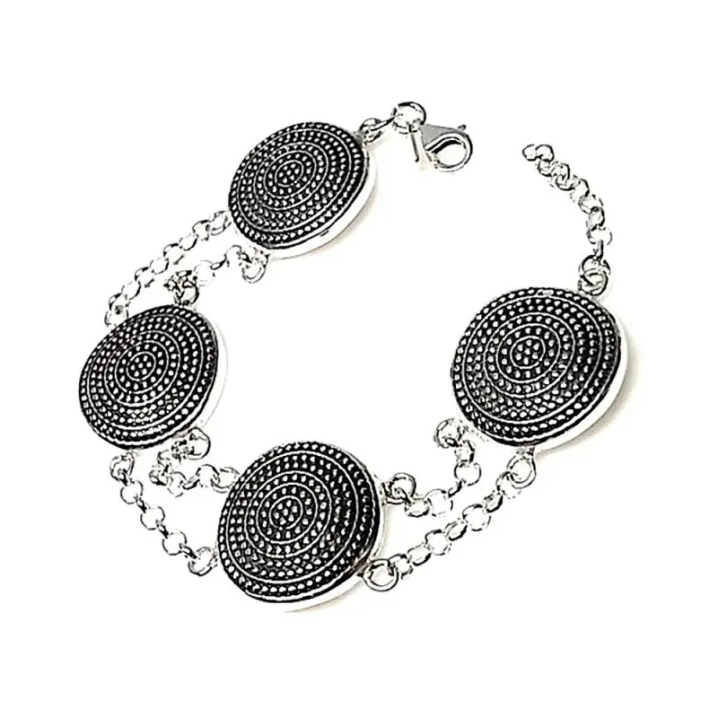 Pulsera plata ley 925m lisa oxidada doble cadena rolo [AB0127]
