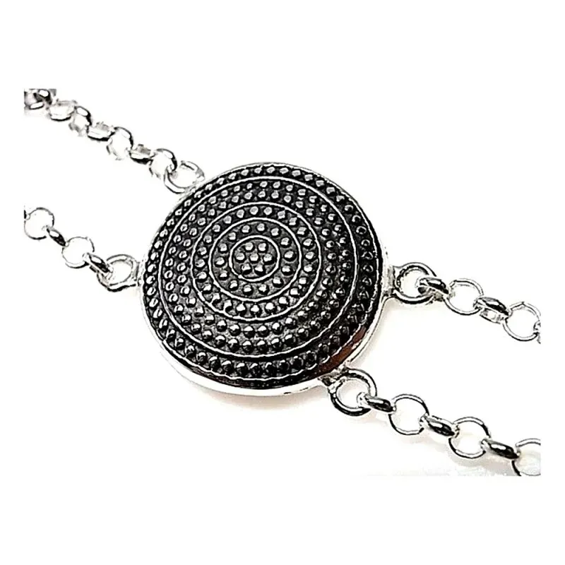 Pulsera plata ley 925m lisa oxidada doble cadena rolo [AB0127]