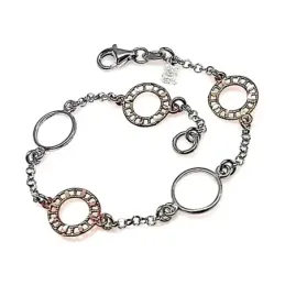 Pulsera plata ley 925m bicolor plata y plata rosa circular [AB0134]