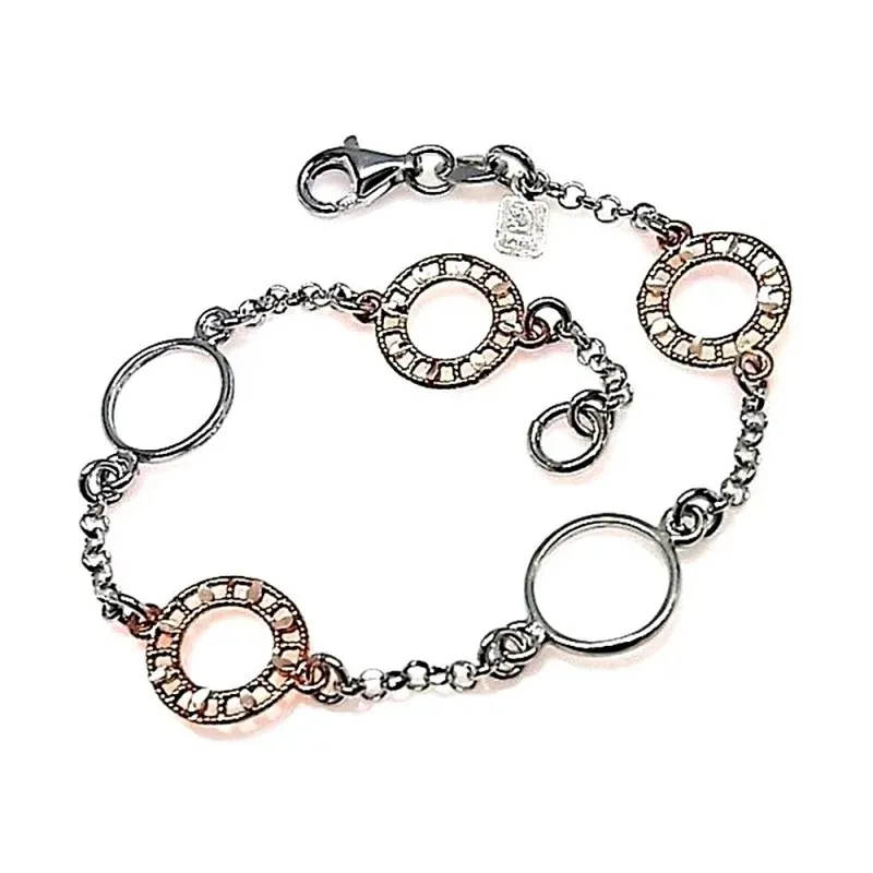 Pulsera plata ley 925m bicolor plata y plata rosa circular [AB0134]