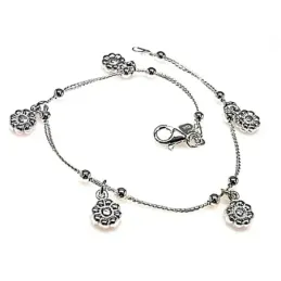 Pulsera plata ley 925m cadena flores colgando [AB0136]