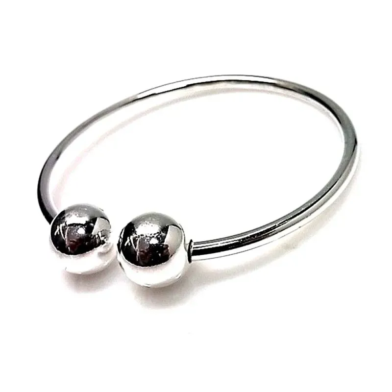 Pulsera plata ley 925m tubo 3mm. bolas lisas 12mm. [AB0195]