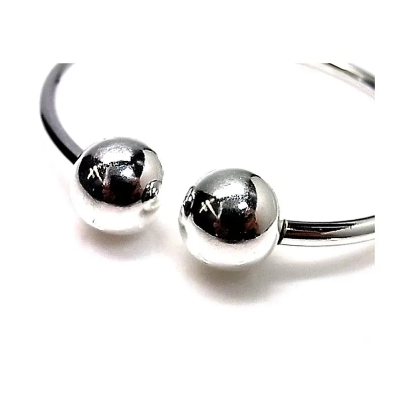 Pulsera plata ley 925m tubo 3mm. bolas lisas 12mm. [AB0195]