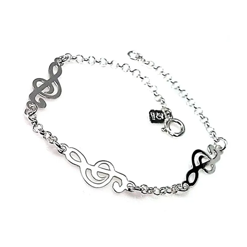 Pulsera plata ley 925m cadena rolo motivos clave sol 20mm. [AB0212]