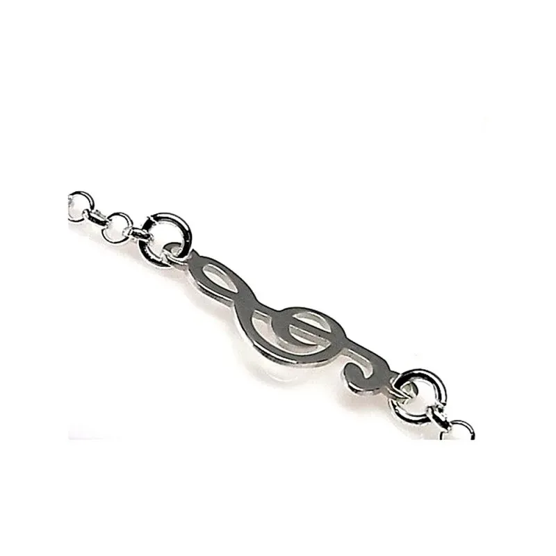 Pulsera plata ley 925m cadena rolo motivos clave sol 20mm. [AB0212]