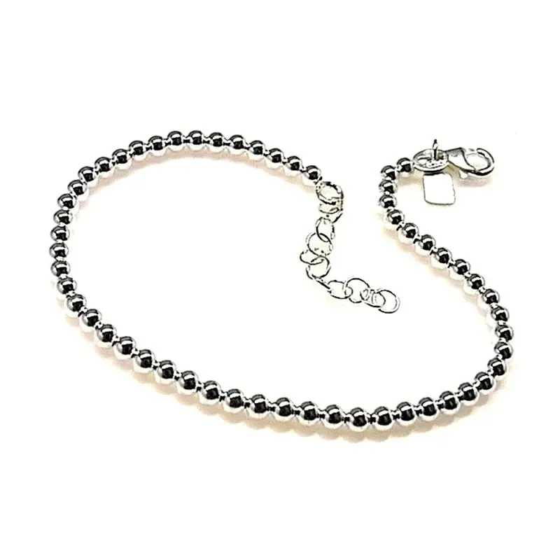 Pulsera plata ley 925m serie bolitas 3mm. [AB0273]