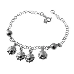 Pulsera plata ley 925m soles combinada bolas colgando [AB0312]