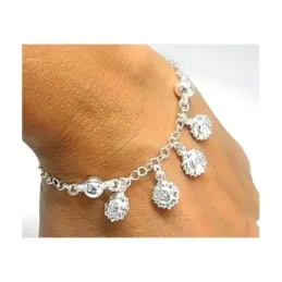 Pulsera plata ley 925m soles combinada bolas colgando [AB0312]