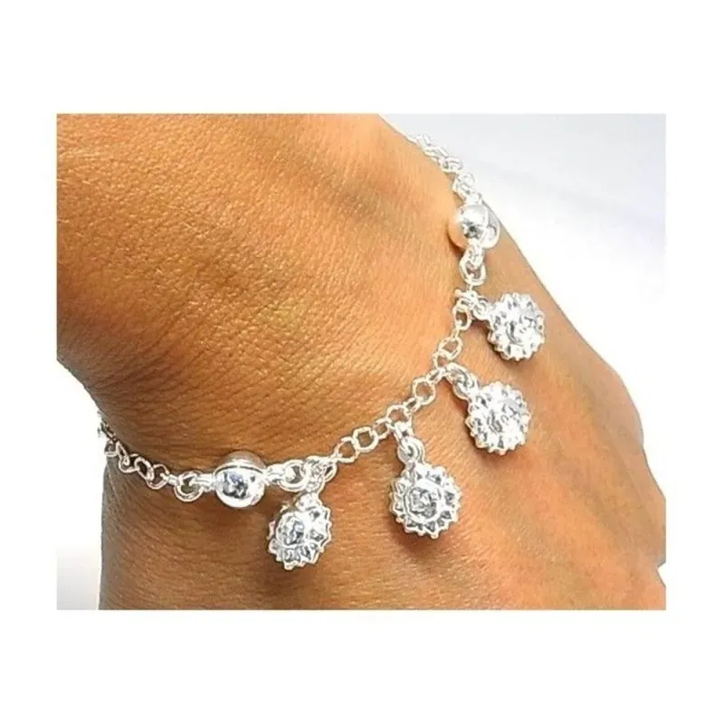 Pulsera plata ley 925m soles combinada bolas colgando [AB0312]