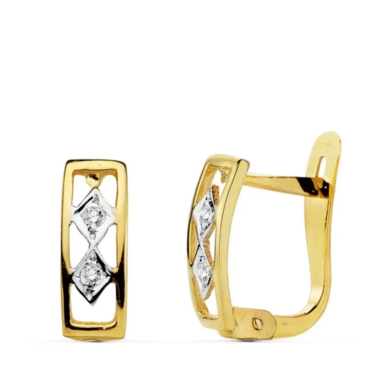 Pendientes oro 18k bicolor 10mm. circonitas primera comunión [AB0727]