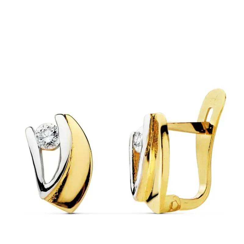 Pendientes oro 18k bicolor 9mm. circonitas primera comunión [AB0731]