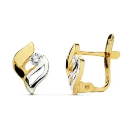 Pendientes oro 18k bicolor 9mm. circonitas primera comunión [AB0735]