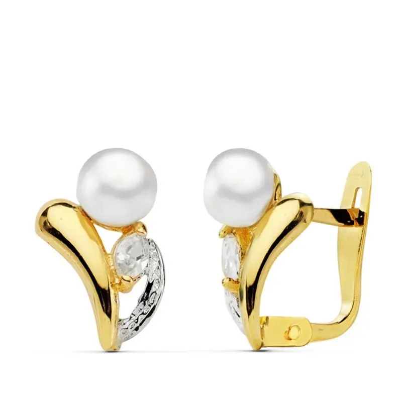 Pendientes oro 18k perla piedra 11mm. primera comunión [AB0738]