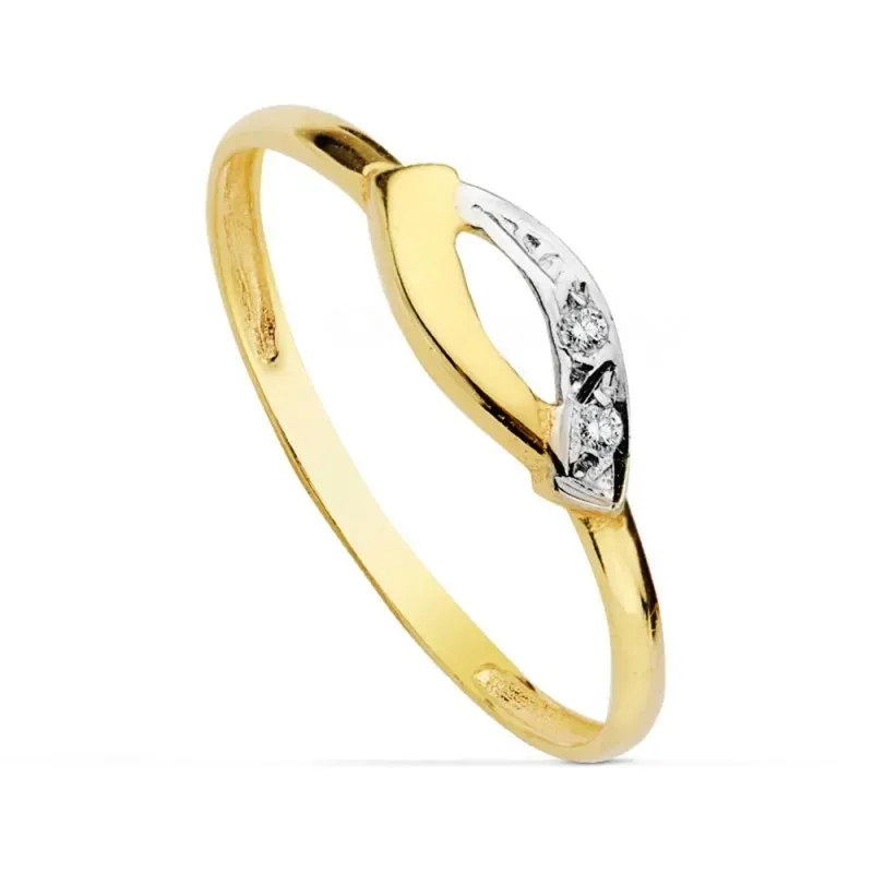 Sortija oro 18k bicolor circonitas primera comunión [AB0741]