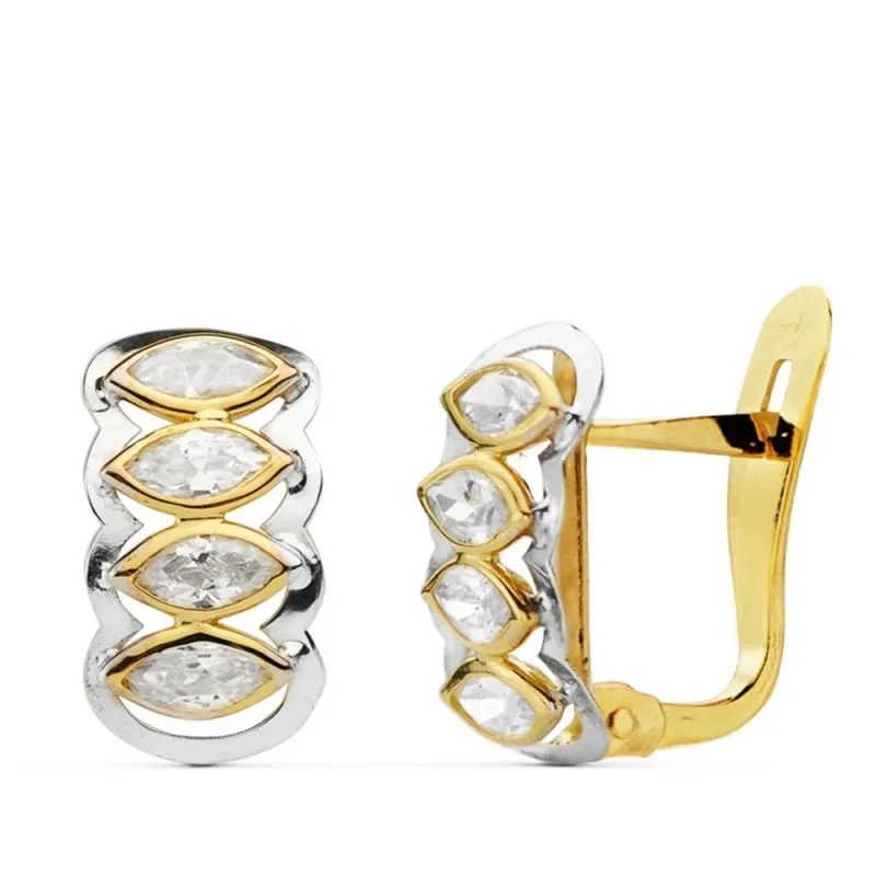 Pendientes oro 18k bicolor 12mm. circonitas primera comunión [AB0743]