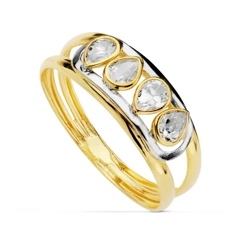 Sortija oro 18k piedras pera bicolor primera comunión [AB0746]