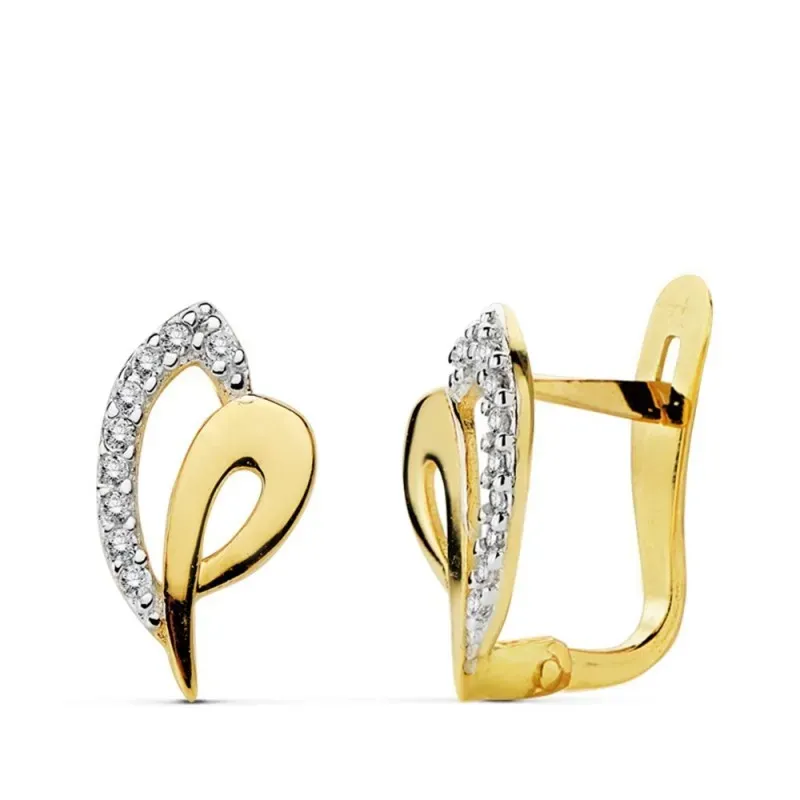 Pendientes oro 18k bicolor circonitas 12mm. primera comunión [AB0753]