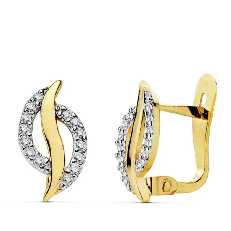 Pendientes oro 18k bicolor circonitas 12mm. primera comunión [AB0756]