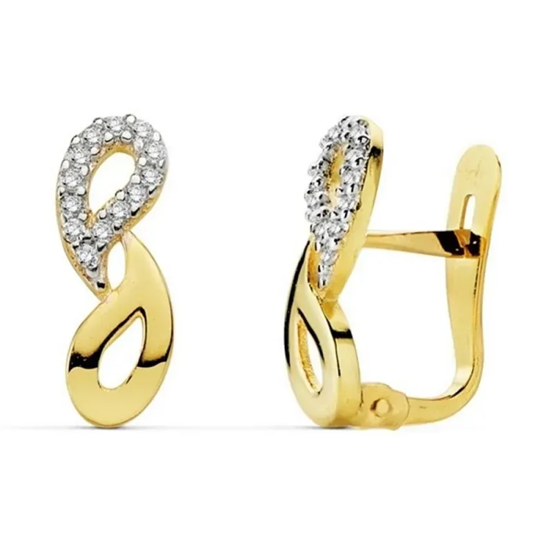 Pendientes oro 18k bicolor circonitas 13mm. primera comunión [AB0757]