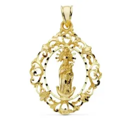 Colgante oro 18k Virgen Almudena cerco 37mm. [AB0759]
