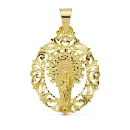 Colgante oro 18k Virgen Pilar cerco 39mm. [AB0766]