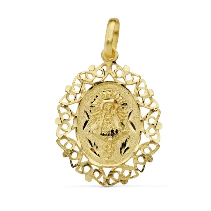 Colgante oro 18k Virgen Pilar cerco 29mm. [AB0767]