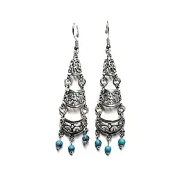 Pendientes plata ley 925m liso piedra turquesa [AA8907]